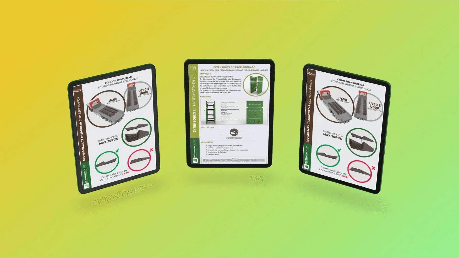 Catálogos, Manuais de Transporte, Guias de Normas de escavação e Infográfico